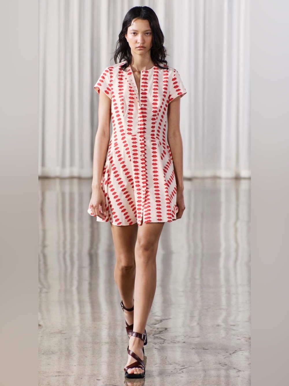 Zara Lip Print Cotton Mini Dress Medium Blogger Favorite Rare TV Worn